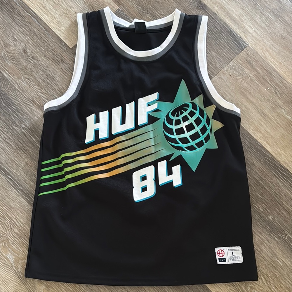 HUF Black Tank Top with Green and White Graphic